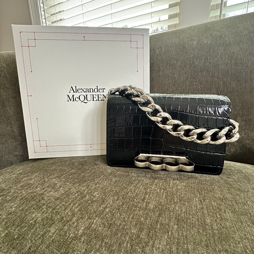 Alexander McQueen Black Leather Knuckle Duster Satchel Bag (clutch)